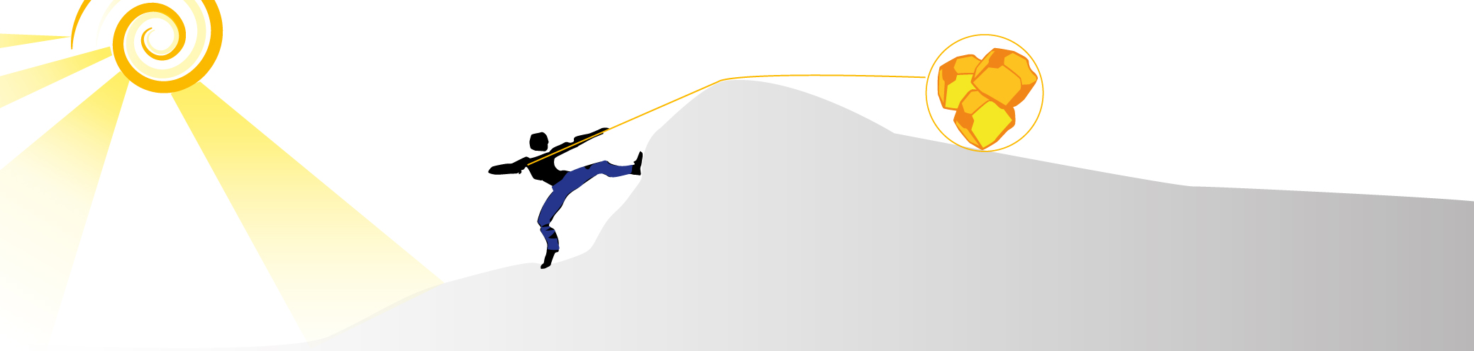 Person holding golden stones with a rope over the edge : Power, balance and prosperity